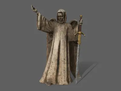 Angel statue of holding sword Low-poly 3D model