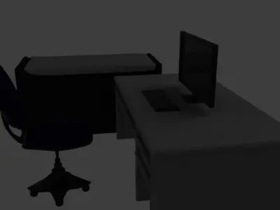 monitor computer desk and chair Free 3D model