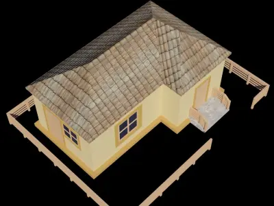 low poly house with wooden fence Low-poly 3D model
