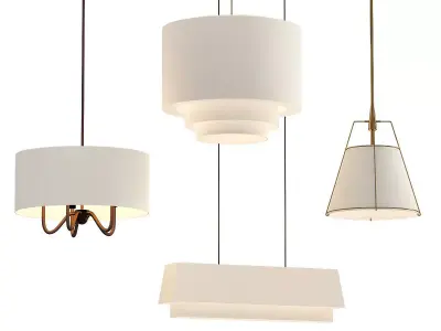 Tiered four pendant lights with shades 3D model