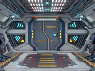 3D Sci-Fi Corridor 02 All PBR Unity UE Textures Low-poly 3D model