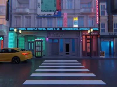 street city at night with neon signs 3D model