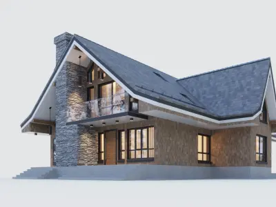 Modern half-timbered house with a residential attic 3D model