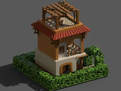 Cartoon house Low-poly 3D model