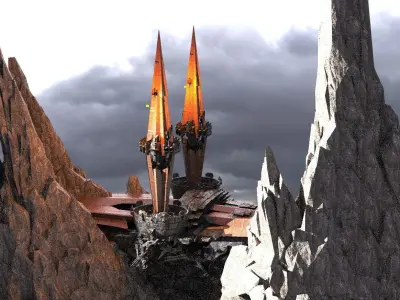 Sci fi Core Magma crystal Mountains Low-poly 3D model