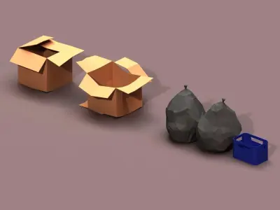 Post Apocalyptic Cardboard Box and Garbage Low-poly 3D model