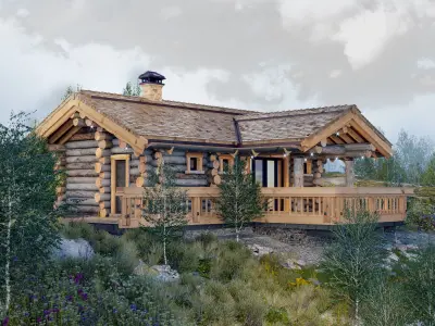 Log house-bathhouse Low-poly 3D model