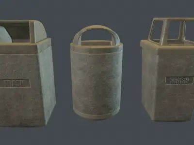 Street Concrete Trash Bin PBR Game Ready Pack Low-poly 3D model