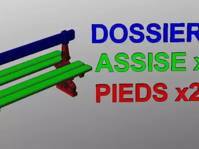 Parisian bench and fence 3D model