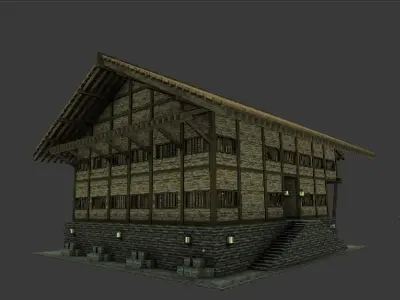 Medieval wood house 5 enterable 3D model