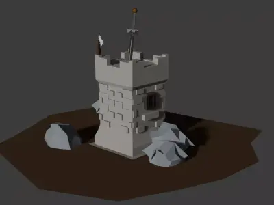 Stylized Medieval Tower 3D Architectural Model Low-poly 3D model
