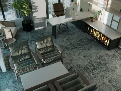 Minimalist CEO Office Room 3D Model Interior Scene 3D model