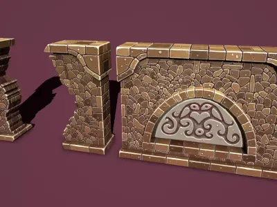 Fantasy wall 2 Low-poly 3D model