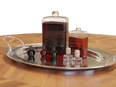 Tray with Liquor Bottles - Interior Decorations - High Quality 3D model