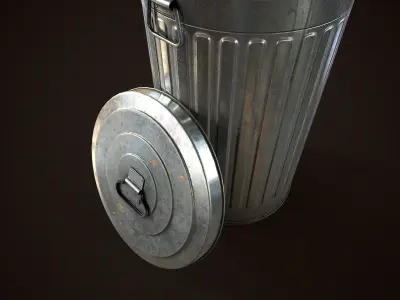 Metal trash can Low-poly 3D model get