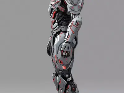 Futuristic Armored Soldier High-Tech Combat Suit Red Accents Low-poly 3D model