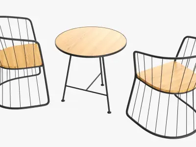 Outdoor coffee table and two chairs 3D model