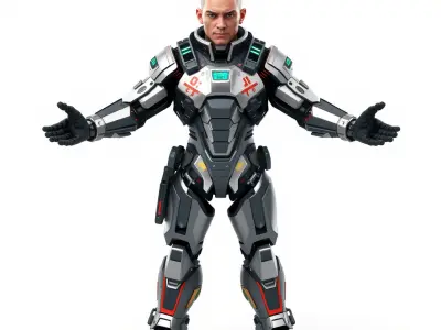 Cyberpunk Warrior Character  Fully Rigged and Animated Low-poly 3D model