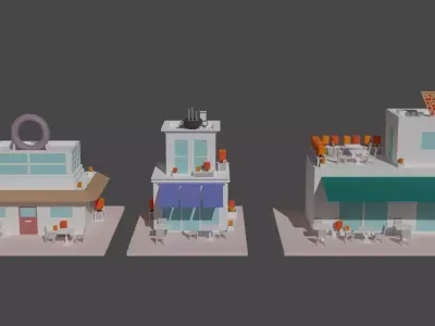 Coffee - Pizza and Donut Shop Low-poly 3D model