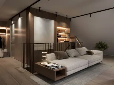 Modern Rooftop Bedroom Suite Bedroom Living Walk Closet Bathroom 3D model