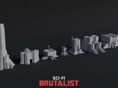 SCI-FI Brutalist Low-poly 3D model