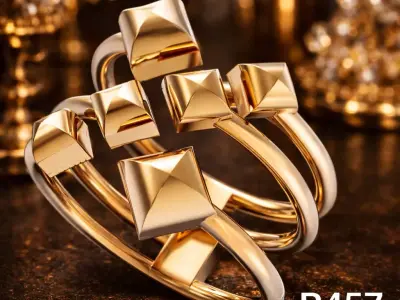 PYRION Modern Geometric Women Gold Ring 3D print model