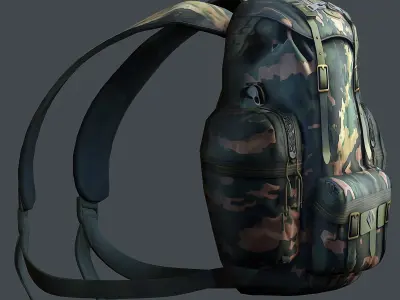 Backpack military combat Black baggage Low-poly  Low-poly 3D model