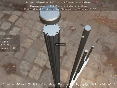 Hinweisschild Erdgas mit Pfosten und Rahmen Low-poly 3D model