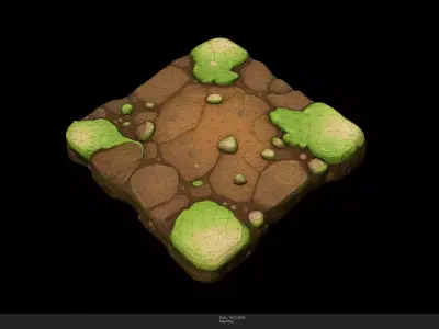 Stylized Mossy Stone Floor Game Ready - AI Low-poly 3D model