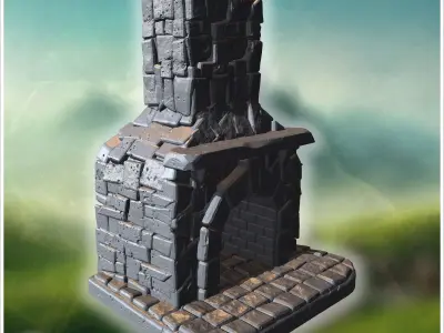 Rustic stone chimney with intricate brickwork and textured base  3D print model