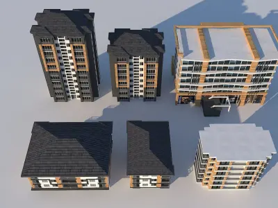 6 Low Poly Building Packages in Different Designs and Sizes Low-poly 3D model