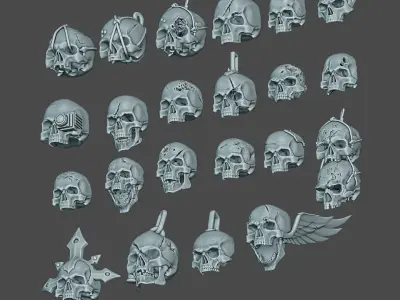 Human skull set Wargame Miniature Pre Supported 3D print model