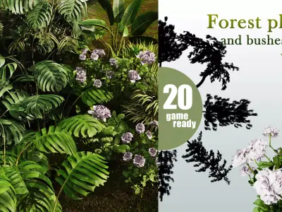 20 Forest plants and bushes Pack VOL 08 Low-poly 3D model