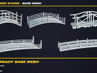 20 Wooden Stairs Base Mesh - VOL 14 - Game Ready Low-poly 3D model