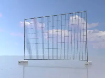 Movable Construction Fence with Stone Bases Low-poly 3D model