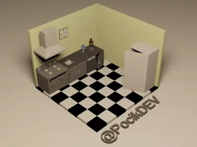 Kitchen room low poly Low-poly 3D model