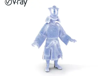 Samurai Warrior Character Model Rigged and Animated Low-poly 3D model