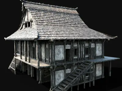 JAPAN CHINESE ASIAN FEUDAL HUT HOUSE DOJO CABIN VILLAGE SAMURAI Low-poly 3D model