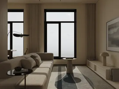 Interior scene kitchen and livingroom 3D model purchase