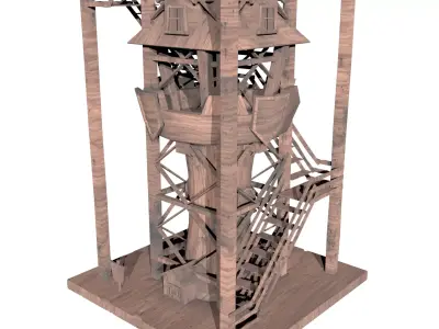 Wooden Watch Tower Low-poly 3D model