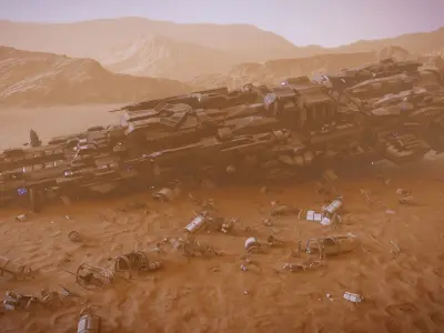 Abandoned Spaceship on Desert Low-poly 3D model
