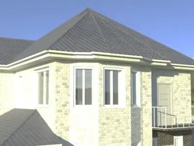 Two-storey brick cottage Low-poly 3D model