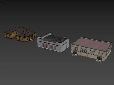 Set of Three Small Utility and Residential Buildings 3D model