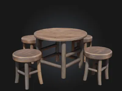 Rustic Gathering Set  Warmth and Simplicity for Communal Spaces 3D model