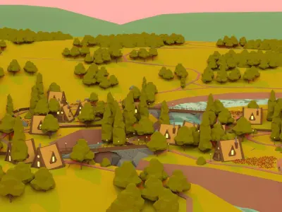 Village 2 Low-poly 3D model purchase