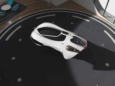  Air Port with Landing Pad and Futuristic Urban Flying Car Rigged Animated 