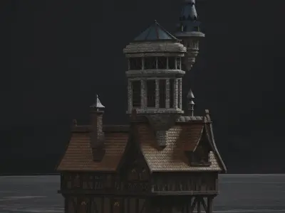  House with Tower Low-poly 3D model