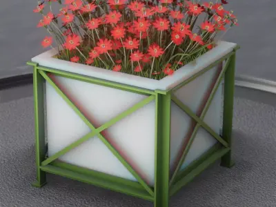 City Flower Pot with Red Flowers - Object 1 Low-poly 3D model