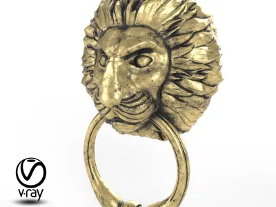 Door handle in the form of a lion head with a ring 3D model