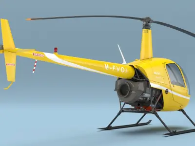  Robinson R22 Aircraft with Bubble Cockpit Yellow Rigged 